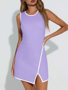 Fisoew Women's Tennis Dress 2-In-1 With Built-In Bra & Shorts - Breathable Fabric Sleeveless Crewneck Golf Athletic Mini Dress | Pockets | Summer Fashion Sporty Outfit Casual Y2K Streetwear