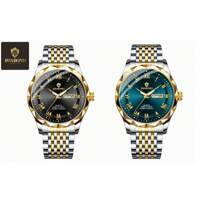1pc Men's Rust-Proof 316 Stainless Steel Gold Plated Wire Green Black Dial 50m Waterproof Watch - Luminous Hands, English Calendar Date Precise Timekeeping Imported Quartz Movement From Japan High-Quality Luxury For Sport & Outdoor | US & Middle East Style Gift Father Husband Birthday Holiday Gifts