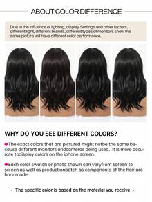 16英寸自然黑色刘海中长卷发合成耐热纤维假发，适合女性日常佩戴、派对、母亲节、音乐节等场合。 - 自然黑 - 查看 9