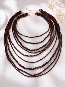 1pc Vintage Oversized Waterfall Brown Acrylic Handmade Beaded Necklace, Casual Layering Necklace For Women