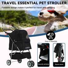 Pet Jogger Stroller, 3-Wheel Folding Carrier For Small Dogs & Medium Pets, Waterproof With Cup Holder & Removable Liner - Black - View 5
