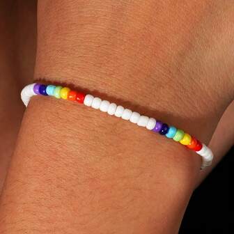 1/3/6 PCS Colorful Bead Bracelet, Women's Rainbow Elastic Bracelet, Summer Colorful Dopamine Bead Bracelet, Stackable Colorful Beach Bracelet, Rainbow Month Gift, Pride Month Gift, Birthday Gift, Back To School Season Gift