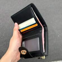 Small Wallet For Women Twist Locked Wallet With Credit Card Slots, ID Window & Zipper Coin Purse BLACK - Black - View 3