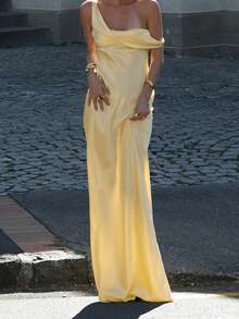 1 Stück elegantes Strickkleid mit geradem und Blumenmuster, mit Rückenausschnitt und Reißverschluss für Party, Hochzeit, Strand, Geburtstag, Sommer - Hellgelb - Übersicht 2