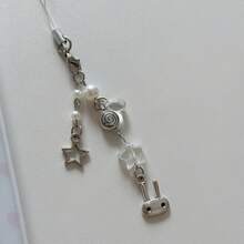 Nuevo diseño de accesorio de teléfono estilo Y2K con lindo colgante de conejo y estrella en cadena, hecho a mano con cuentas, ideal como adorno para bolso, correa o cordón para teléfono, un regalo perfecto para madres, familia, amigos, cumpleaños, festividades - transparente - Ver 2
