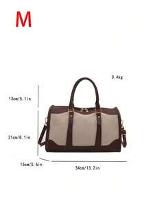 1pc Canvas Contrast Color Patchwork Fashion Duffle Bag,UnisexTravel Luggage,SuitableForOvernightS Tay, Commuting,Short-Distance Travel(Small Size Fo R Commuting,Large Size For Short-Trip) Back To School Supplies Bag For School School Accessories School Stuff - Coffee Brown - View 9