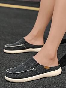 Mocasines de lona sin cordones para hombre, mocasines casuales de diario, el tamaño corre pequeño - Negro - Ver 5
