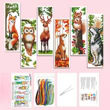 1 Set Printed Cross Stitch Kit Includes 6 Bookmarks - Animal Series DIY Art Set With Fox, Owl, Deer, Wolf, Squirrel Pattern Designs, 11CT Cross Stitch, Suitable For Beginners And Craft Lovers - Cross Stitch Decor, Home Decor Or Gift