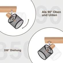 homefire Ceiling Spotlight 4-Flame Ceiling Lamp Wood - Ceiling Light E14 Spotlight Kitchen Lamp LED Swiveling Vintage Black/White Spotlights For Living Room Bedroom Hallway Kitchen Without Bulbs