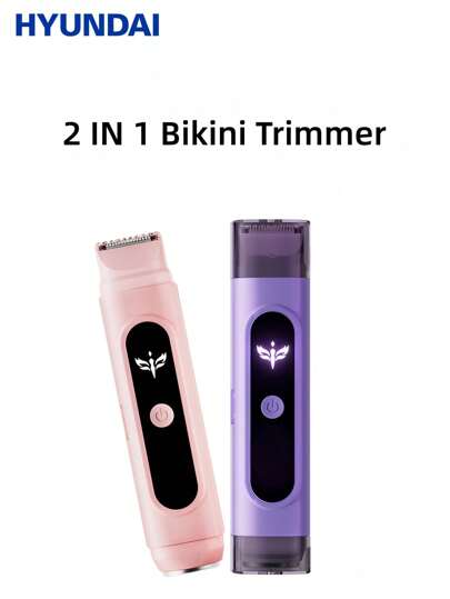 HYUNDAI HYUNDAI Bikini Trimmer Dual-Head Hair Trimmer For Women 2-In-1 Bikini Shaver With Ceramic Blade Heads & Type-C Charging Port, Electric Razors For Women Pubic Hair Underarms Legs Arms Face