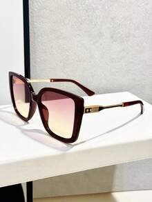 1pc Retro Cat Eye Big Frame Y2K Personalized Contrast Color Fashion Fashion Glasses For Vacation For Summer Beach Vacation, Outdoor, Travel Shades Botanical Floral Pattern Bohemia Style Oversized Square Frame For Vocay,Beach,Travel - Multicolor - View 6