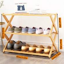 Nordic Style Bamboo Shoe Rack & Plant Stand, 2/3/4-Tier X-Shaped Frame Design,Ideal For Balcony/Living Room/Dorm/Entryway | Moisture-Resistant Home Storage Shelf | Space-Saving Corner Shelf,Space-Saving Multi-Functional