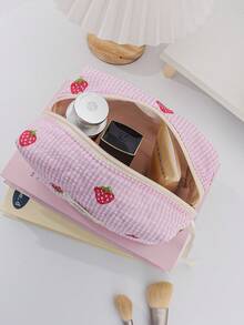 1 Piece Quilted Strawberry Design Travel Cosmetic Bag Multi-Functional Travel Cosmetic Bag Set Large Capacity Cosmetic Pouch,Makeup Bag Makeup Pouch Skincare Bag ,Large Capacity Zipper Bag For Travel ,Makeup Bag Makeup Pouch - Multicolor - View 10