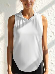Áo tank top thể thao không tay có mũ màu trơn, trang phục thể thao nữ phù hợp cho phòng tập, chạy bộ, tập thể dục và mặc thường ngày ở nhà, màu trắng mùa hè. - trắng - Xem 6