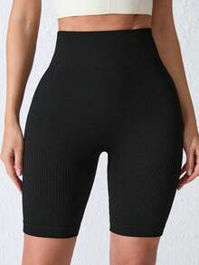 1 szt. Damskie spodenki do biegania, sportowe, do biegania, z wysokim stanem, prążkowane, do uprawiania turystyki pieszej, na rower, do jogi, w kolorze czarnym