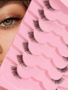 7 Pairs Natural False Eyelashes Reusable Transparent Stem Manga Eyelashes, Comic Fairy Design Travel Essentials Makeup Tools - View 2