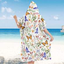 1pc Digital Printed Pattern Ultra-Fine Fiber Hooded Bath Towel, Suitable For Bathing, Swimming Pool, Travel Items, Festival Gifts