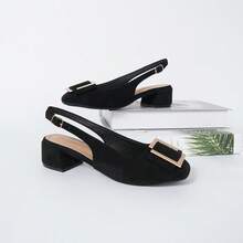 Square Toe Bowknot Chunky Heel Closed Toe Sandals For Women - Black - View 3