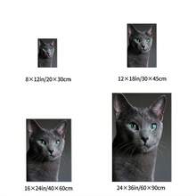 Gray Cat With Green Eyes Poster Modern Canvas Wall Painting Simple Aesthetic Decoration Bedroom Kitchen Living Room Dormitory Home Decorations With Frame Ready To Hang - Multicolor - View 4