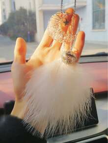 1 قطعة زينة معلقة لمرآة السيارة الخلفية بتصميم ريشة وقمر وكوكب مجوف، ديكور داخلي فاخر للسيارة