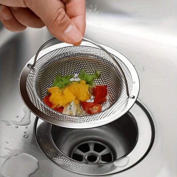 1pc Stainless Steel Sink Strainer With Handle - Mesh Filter Prevents Clogging, Suitable For Kitchen And Bathroom Sinks, Easy To Prevent Blockage And Drain Vegetables & Fruits