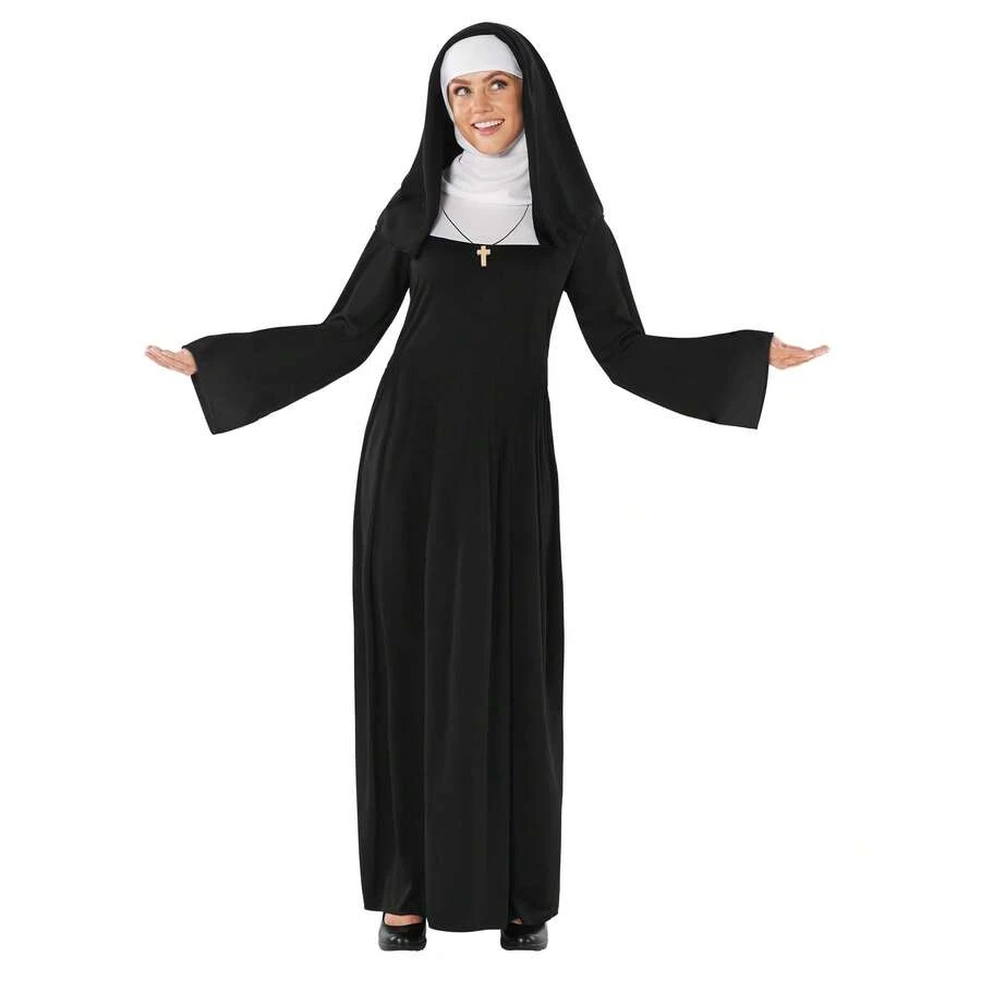 Morph Costumes Fun Shack Women's Nun Costume - High-Quality Fancy Dress Outfit With Headdress & Cross Necklace For Halloween & Themed Parties - Black - View 1