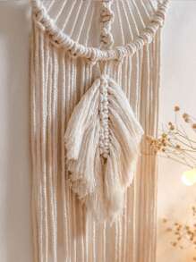 1pc Handmade Macrame Wall Hanging Decor, Bohemian Wall Decor Tassel Dream Catcher, Wall Art For Home And Apartment Decor, Perfect Gift For Housewarming, Yoga And Meditation Room Decor, Wall Hanging For Spiritual Space(Without Lights) Bedroom Decor Home Decor