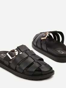 Vielseitige lässige Sandalen mit dicken Sohlen und dekorativen Riemen in Unifarbe