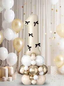 Set da 7 palloncini forma numeri da 40 pollici di colore crema con fiocco nero, palloncini a forma di numeri da 0 a 9, adatti per feste di compleanno, decorazioni per anniversari