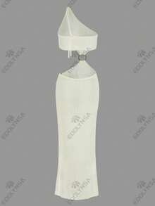 Sexy One-Shoulder Wrap Slim Circle Slit Knit Dress2025 Women Summer Gorgeous Stunning Party Beach Maxi Dress Outfit