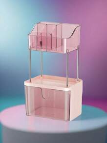 Fashion Crown Style Dresser Organizer Set - Transparent Makeup And Jewelry Storage Cabinet, Easy Pull Design, Can Store Light Beige Skincare, Brushes, Eyeshadows, Lotions, Lipsticks And Nail Polish,For Holiday Beach, Bathroom Collection, Bedroom Collection, Large Capacity