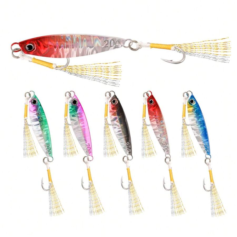 5Pcs Metal Jig Fishing Lure Fast Sinking 7g 10g 15g 20g 25g 30g Saltwater Casting Lure With Sharp Assist Hooks Vertical Jigging Artificial Bait
