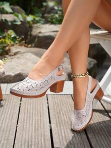 Sandalias de tacón grueso de dedo cerrado para mujer - Púrpura malva - Ver 3