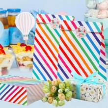 12 pièces, 10 pièces de sacs cadeaux en papier pour anniversaires avec 2 pièces d'autocollants, 24 cm x 13 cm x 8 cm, sacs de fête à rayures arc-en-ciel, sacs cadeaux, sacs de fête avec autocollants de remerciement pour sacs de fête, anniversaires, cadeaux, baby shower, mariages, Noël