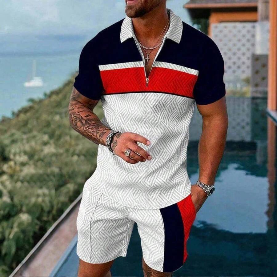 BIRW Men's Track Suits 2 Piece Summer Short Sets Outfits Fashion Polo Shirt Casual Short Sleeve And Shorts Set - LLPO233 - View 1