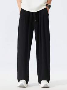 大码男士轻便宽松透气休闲裤，适合春夏季 - 黑色 - 查看 2