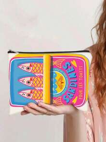 Unique Red Canvas Sardine Can Shaped Mini Makeup Bag - Fashionable Zipper Pouch, Travel Essentials, Olive Oil Design, Lightweight And Washable, Great For Accessories, Pencil Case, And Back To School Back To School Supplies Make Up Bag - Multicolor - View 2