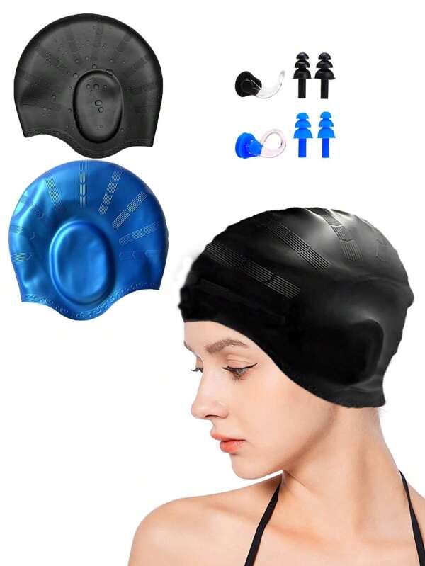 Unisex Waterproof Swimming Cap - High Elasticity Ear Protection And Long Hair Coverage - Large Silicone Diving Cap  Swimming Cap Unisex Swim Cap Professional Manufacturer Silicone Adult Women Swimming Cap Long Hair Waterproof Anti-Fog