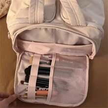 Bolsa de cosméticos de tela suave y esponjosa con cremallera, bolsa de aseo de gran capacidad de unicolor simple para maquillaje, uso doméstico, viaje y uso diario