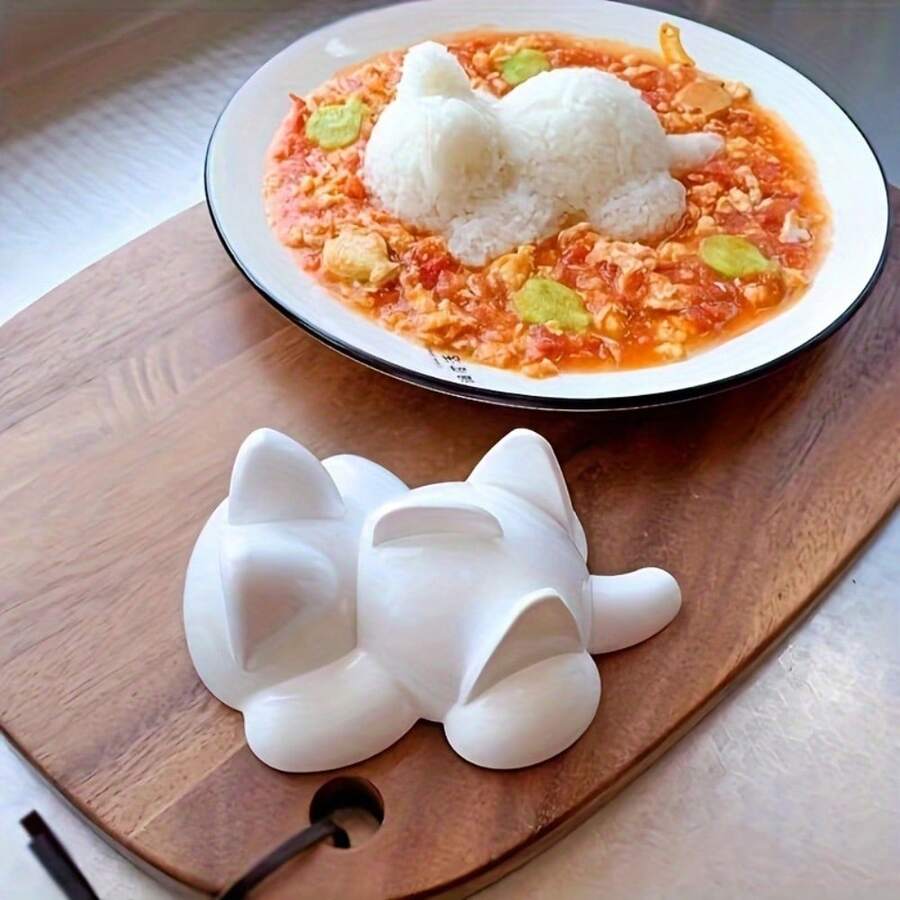 Adorable Cat-Shaped Rice Ball Mold - Perfect For Sushi And Seaweed Rolls, Holds 200g Of Rice, Commonly Used In Family Picnics And Parties,Food-Safe Plastic,Rest Assured To Use - White - View 1
