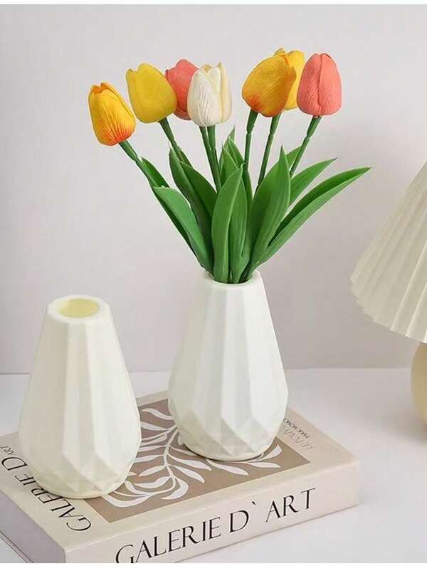 1 pezzo Vaso di fiori in plastica, aspetto ceramico, altezza 15 cm, vaso decorativo indistruttibile per la casa, vaso per fiori finti che non può contenere acqua, vaso decorativo moderno per decorazione della casa, soggiorno, tavolo, ufficio, centrotavola