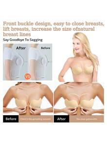 2 Pairs Push Up Adhesive Bras, Reusable Strapless Invisible Nipple Patches, Women's Underwear And Lingerie Accessories - Apricot - View 5