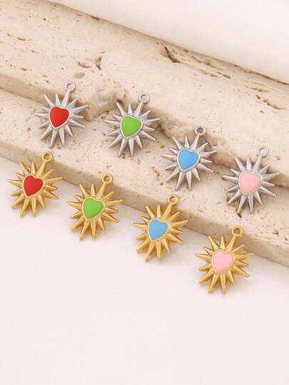 2 件不锈钢珐琅心形吊坠配件 18K 镀金彩色不对称心形饰物适用于 DIY 珠宝制作用品配件