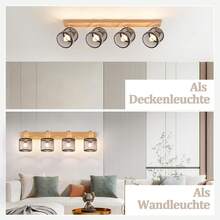 homefire Ceiling Spotlight 4-Flame Ceiling Lamp Wood - Ceiling Light E14 Spotlight Kitchen Lamp LED Swiveling Vintage Black/White Spotlights For Living Room Bedroom Hallway Kitchen Without Bulbs