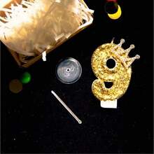 1 件全新数字纯金色闪光皇冠形生日蜡烛，非常适合浪漫派对、生日庆祝和单身派对蛋糕装饰、烘焙装饰， - 彩色 - 查看 11
