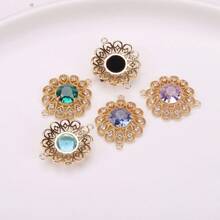 2pcs Hollow Sunflower Cubic Zirconia Encased In Copper Pendant, DIY Jewelry For Necklace, Earring, Hair Clip, Jewelry Connector - Multicolor - View 2