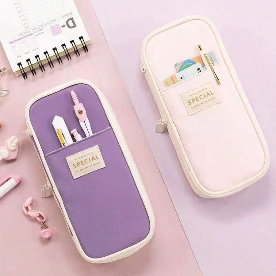 1 件创意双层可扩展多功能大容量铅笔盒，适合初中/高中学生，时尚桌面收纳笔袋，返校礼物，返校，学校用品，铅笔袋，书包 - 彩色 - 查看 1