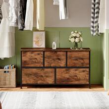 Somdot Nightstand Dresser With 5 Drawers Chest Of Vertical Fabric Storage Cabinet Dresser For Bedroom Office Laundry Closet Entryway Hallway Nursery Room - 紅木色 - 查看 5