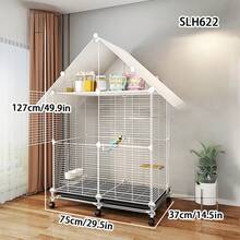 Large Bird Cage, Luxury Villa For Parrots, Mynahs, Finches, With Food Bowl And Perch, Iron Art Design