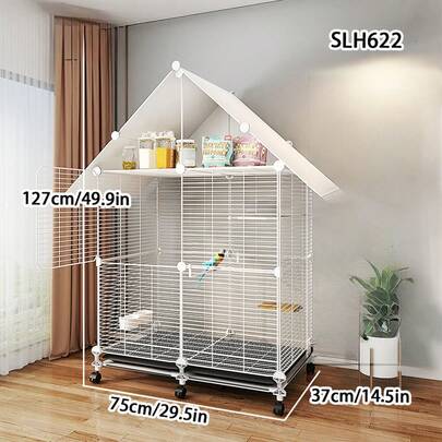 大型鸟笼，鹦鹉、八哥、雀类豪华别墅，带食盆和栖木，铁艺设计